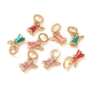 Brass Enamel European Dangle Charms, Large Hole Beads, Long-Lasting Plated, Fairy Skirt, Real 18K Gold Plated, Mixed Color, 20mm, Hole: 5mm, Flat Round: 11x10x4.5mm(MPDL-P005-37G)