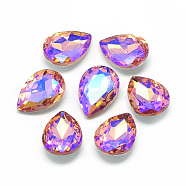 Pointed Back Glass Rhinestone Cabochons, Back Plated, Faceted, AB Color Plated, teardrop, Dark Salmon, 25x18x6mm(RGLA-T017-18x25mm-04)