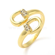 Brass Micro Pave Cubic Zirconia Cuff Rings, Real 16K Gold Plated, US Size 9 3/4(19.5mm)(RJEW-P102-12G)