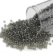 TOHO Round Seed Beads, Japanese Seed Beads, (29) Silver Lined Light Black Diamond, 11/0, 2.2mm, Hole: 0.8mm, about 1110pcs/bottle, 10g/bottle(SEED-JPTR11-0029)