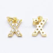 Brass Micro Pave Grade AAA Cubic Zirconia Charms, Letter X, Cadmium Free & Nickel Free & Lead Free, Real 18K Gold Plated, 8x6x1.5mm, Hole: 2mm(ZIRC-P067-11G-X-NR)