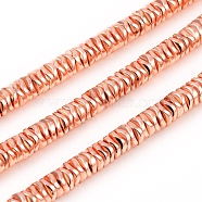 Electroplated Non-magnetic Synthetic Hematite Beads Strands, Wave Flat Round/Disc, Rose Gold Plated, 6x1.5mm, Hole: 1mm, about 230pcs/Strand, 15.94 inch(40.5cm)(G-F682-09-RG)