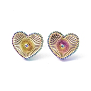 Ion Plating(IP) 304 Stainless Steel Stud Earring for Women, Heart, Rainbow Color, 13x15mm, Pin: 0.8mm(EJEW-I285-19MC)