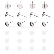 DIY Earring Making, with 304 Stainless Steel Stud Earring Components and Clear Glass Cabochons, Flat Round, Stainless Steel Color, 7.4x7.2x1.7cm(DIY-PH0020-27P)