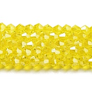 Transparent Electroplate Glass Beads Strands, Pearl Luster Plated, Faceted, Bicone, Yellow, 3.5mm, about 108~123pcs/strand, 12.76~14.61 inch(32.4~37.1cm)(GLAA-F029-3mm-C21)
