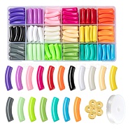 DIY Jewelry Making Kits, Including Curved Tube Opaque Acrylic Beads, Brass Spacer Beads, Elastic Crystal Thread, Mixed Color, Tube Beads: 180pcs/set(DIY-LS0003-81B)