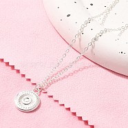 304 Stainless Steel Flat Round Coin Pendant Cable Chain Necklaces for Women, Silver, 15.55 inch(39.5cm)(STAS-Z108-02S-01)