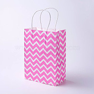 kraft Paper Bags, with Handles, Gift Bags, Shopping Bags, Rectangle, Wave Pattern, Pink, 21x15x8cm(CARB-E002-S-N06)