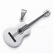 304 Stainless Steel Big Pendants, with Enamel, Guitar, Stainless Steel Color, 50x19x2.5mm, Hole: 9mm(STAS-K151-02P)