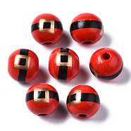 Painted Natural Wood European Beads, Large Hole Beads, Christmas, Printed, Round, Colorful, 16x15mm, Hole: 4mm(WOOD-S057-035)