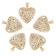 5Pcs Brass Micro Pave Clear Cubic Zirconia Pendants, Nickel Free, Heart, Real 18K Gold Plated, 21x20x4mm, Hole: 3x5mm(ZIRC-SZ0003-26)