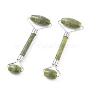 Natural Xinyi Jade, Chinese Southern Jade Brass Face Massager, Facial Rollers, Platinum, 142~150x54~58x19~22mm(MRMJ-G009-32P)