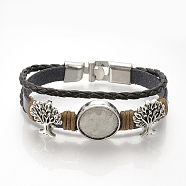 Imitation Leather Bracelet Making, with Alloy Cabochon Setting and Waxed Cords, Tree, Antique Silver, Dark Blue, Tray: 18mm, 7-3/4 inch(197mm)(MAK-R024-06)