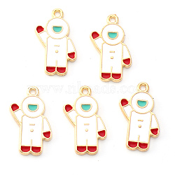 Light Gold Plated Alloy Enamel Pendants, Spaceman, Red & White, 23.5x15x1.5mm, Hole: 1.6mm(ENAM-R136-25)