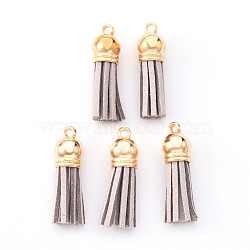 Faux Suede Tassel Pendant Decorations, with CCB Plastic Cord Ends, Light Gold, Light Grey, 33~35x10mm, Hole: 2.5mm(FIND-R095-008LG)