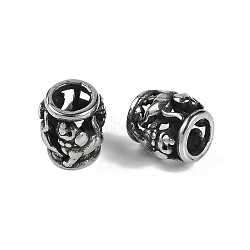 304 Stainless Steel European Beads, Large Hole Beads, Column with Animal, Antique Silver, 8x8mm, Hole: 4mm(STAS-C108-09C-AS)