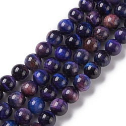 Natural Galaxy Tiger Eye Beads Strands, Round, Dyed & Heated, Midnight Blue, 12mm, Hole: 1mm, about 33pcs/strand, 15.35''(39cm)(G-P455-01D)