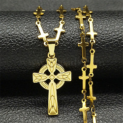 304 Stainless Steel Viking Knot Cross Pendant Necklaces for Men, Golden, 17.72 inch(45cm)(NJEW-S440-14G)