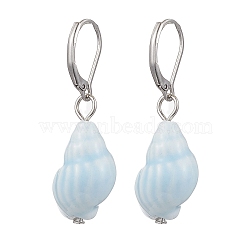 Porcelain Leverback Earrings, with 304 Stainless Steel Findings, Shell Shape, Stainless Steel Color, 40x14mm(EJEW-JE06305)