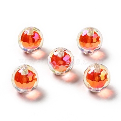 Two Tone UV Plating Rainbow Iridescent Acrylic Beads, Round, Orange Red, 16x16mm, Hole: 3~3.1mm(TACR-D010-03B-08)
