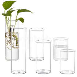 6Pcs 3 Style Column Glass Vase Ornaments, for Home Office Wedding Decoration, Clear, 50~50.5x70~150mm, Inner Diameter: 45.5mm, 2pcs/style(AJEW-BC0002-25)