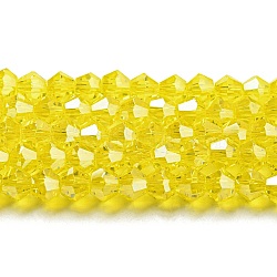 Transparent Electroplate Glass Beads Strands, Pearl Luster Plated, Faceted, Bicone, Yellow, 3.5~3.8mm, about 113~115pcs/strand, 36~36.5cm(GLAA-F029-3mm-C21)