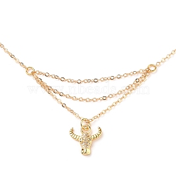 Brass Micro Pave Clear Cubic Zirconia Pendant Necklace, with 304 Stainless Steel Lobster Claw Clasps, Ox-head, Golden, 17 inch(44cm)(NJEW-JN03112-05)