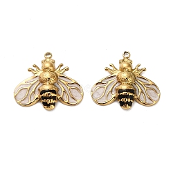 304 Stainless Steel Pendants, Bees, with Enamel, Real 18K Gold Plated, Ion Plating(IP), Black, 19x21x3.5mm, Hole: 1.5mm(X-STAS-C152-22A-G)
