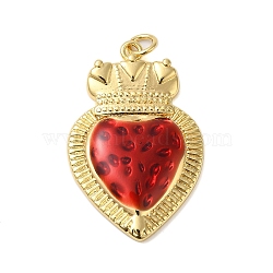 Rack Plating Brass Enamel Pendants, with Jump Ring, Cadmium Free & Lead Free, Heart Charm, Real 18K Gold Plated, 32.5x21x3.8mm, Hole: 4mm(KK-S372-01G-03)