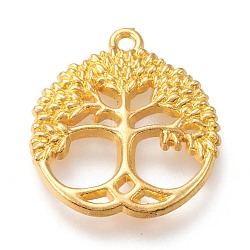 Alloy Pendants, Cadmium Free & Lead Free, Flat Round with Tree of Life, Golden, 26x23x2.5mm, Hole: 1.8mm(X-PALLOY-K246-10G-RS)