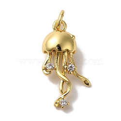 Rack Plating Brass Micro Pave Cubic Zirconia Pendants, Real 18K Gold Plated, Long-Lasting Plated, Cadmium Free & Lead Free, Jellyfish, 19.5x10.5x6mm, Hole: 3mm(KK-U027-09-03G)