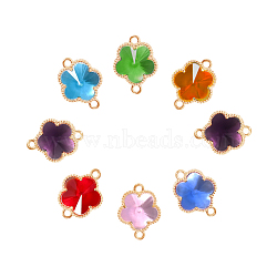 Glass Connector Charms, with Light Gold Plated Alloy Open Back Berzel Findings, Flower, Light Gold, Mixed Color, 15.5x12x5mm, Hole: 1.4mm, 4pcs/bag(GLAA-YW0001-41)