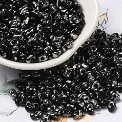 Electroplate Two Tone Glass Seed Beads, Metallic Colours Round Hole, Peanut, Platinum Plated, 6~6.5x3~3.5x3~3.5mm, Hole: 1~1.2mm, about 4500pcs/pound.(SEED-F005-09A-02)