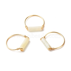 Natural New Jade Column Beads Finger Ring, Brass Simple Wire Wrap Ring for Girl Women, Golden, US Size 8 1/4(18.3mm)(RJEW-JR00404-01)