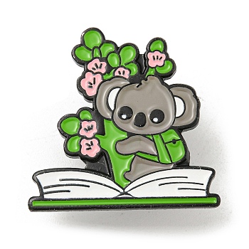 Koala Shape Alloy Brooches, Enamel Lapel Pin, with Iron Butterfly Clutches or Rubber Clutches, Gray, 27x27mm