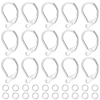 20Pcs 2 Style Brass Leverback Earring Findings with Loop, with 20Pcs Rack Plating Brass Jump Rings, 925 Sterling Silver Plated, 15.6x10x2mm, Hole: 1.4mm