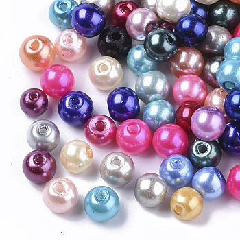 Glass Pearl Beads, Pearlized, Round, Mixed Color, 6mm, Hole: 1.2mm, about 180pcs/50g