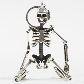 Alloy Pendant Keychain, with Alloy Findings and Lobster Claw Clasps, Skeleton, Platinum, 13cm