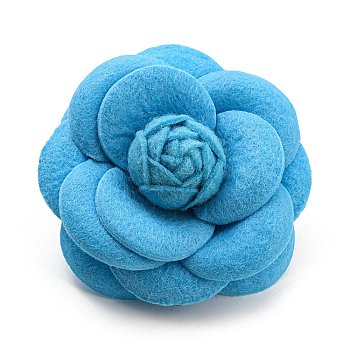 Cloth Art Camelia Brooch Pins, Platinum Tone Iron Pin for Clothes Bags, Multi-Layer Flower Badge, Deep Sky Blue, 67.5x33mm