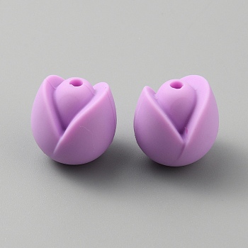 Flower Food Grade Eco-Friendly Silicone Beads, Violet, 15x14.5x13.5mm, Hole: 2mm