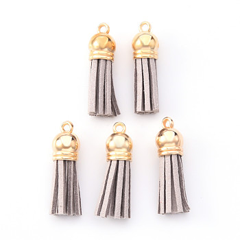 Faux Suede Tassel Pendant Decorations, with CCB Plastic Cord Ends, Light Gold, Light Grey, 33~35x10mm, Hole: 2.5mm