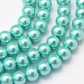 Baking Painted Pearlized Glass Pearl Round Bead Strands, Turquoise, 4~5mm, Hole: 1mm, about 200~210pcs/strand, 31.4 inch