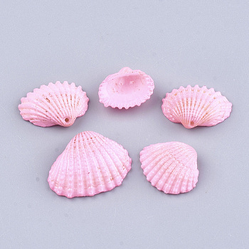 Spray Painted Sea Shell Pendants, Pink, 13~20x17~25x6~8mm, Hole: 1.2mm
