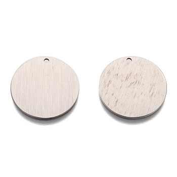 304 Stainless Steel Pendants, Stamping Blank Tag, Laser Cut, Double Side Drawbench Effect, Flat Round, Stainless Steel Color, 20x1mm, Hole: 1.2mm
