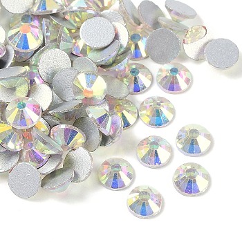 Glass Flat Back Rhinestone, Grade A, Back Plated, Faceted, Half Round, Crystal AB, 6.3~6.5mm, about 288pcs/bag