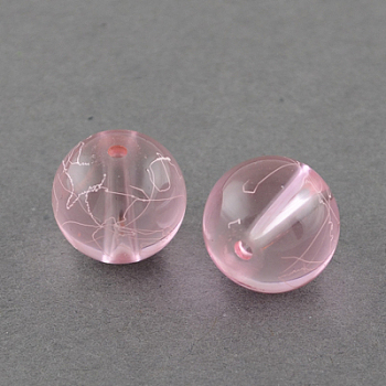 Drawbench Transparent Glass Beads Strands, Spray Painted, Round, Pink, 6mm, Hole: 1.3~1.6mm, about 133pcs/strand, 31.4 inch
