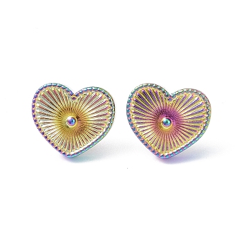 Ion Plating(IP) 304 Stainless Steel Stud Earring for Women, Heart, Rainbow Color, 13x15mm, Pin: 0.8mm