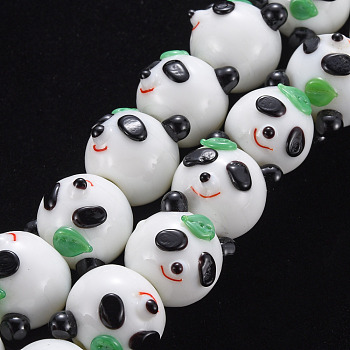 Handmade Bumpy Lampwork Beads Strands, Panda, Floral White, 15~17x16~18x16~17mm, Hole: 2mm, about 30pcs/strand, 17.32 inch(44cm)