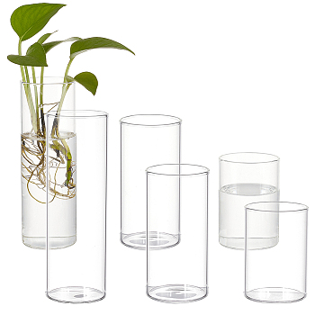 6Pcs 3 Style Column Glass Vase Ornaments, for Home Office Wedding Decoration, Clear, 50~50.5x70~150mm, Inner Diameter: 45.5mm, 2pcs/style