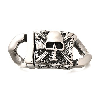 304 Stainless Steel Magnetic Clasps, Skull, Antique Silver, 51x23x14mm